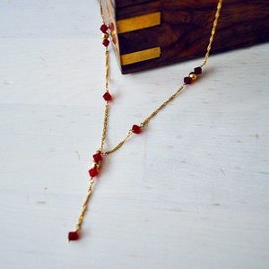 Ruby Swarovski Crystal and Gold Drop Necklace